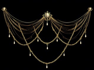 Elegant Golden Chains and Pearls Design, Luxury Jewelry,  Ornate Baroque Style