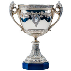 Elegant silver trophy with intricate gemstone details. A symbol of excellence, achievement, and prestige. Trophy isolated, AI generated.  .