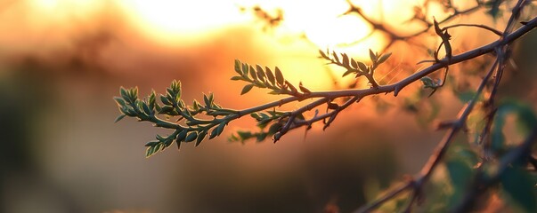 Sunset glow highlighting a delicate tree branch.