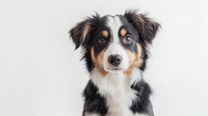 Adorable tri-colored australian shepherd puppy with floppy ears
