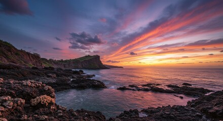 Prismatic Sunset Majesty Over Komodo’s Coral-Fringed Volcanic Cliffs