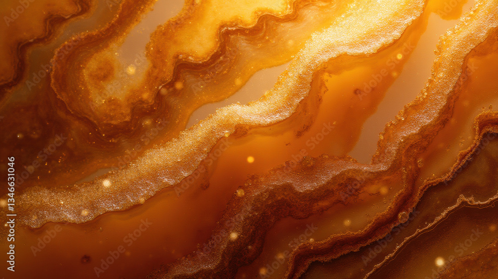 Poster rich orange and gold abstract texture with flowing patterns and sparkles