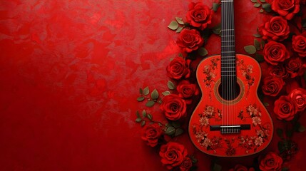 Spanish Guitar Red Roses Decorative Traditional Music Flamenco