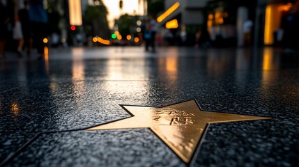 Hollywood Starry Night Pavement with City Lights and Reflections
