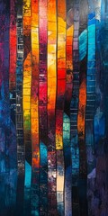 Abstract colorful vertical stripes create textured artwork