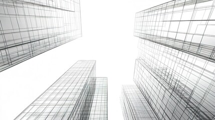 Fototapeta premium Abstract Architectural Wireframe of Modern Skyscrapers - 3D Perspective View