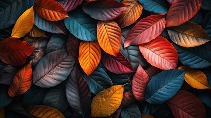 Vibrant autumn leaves in rich, dark hues create a textured background.