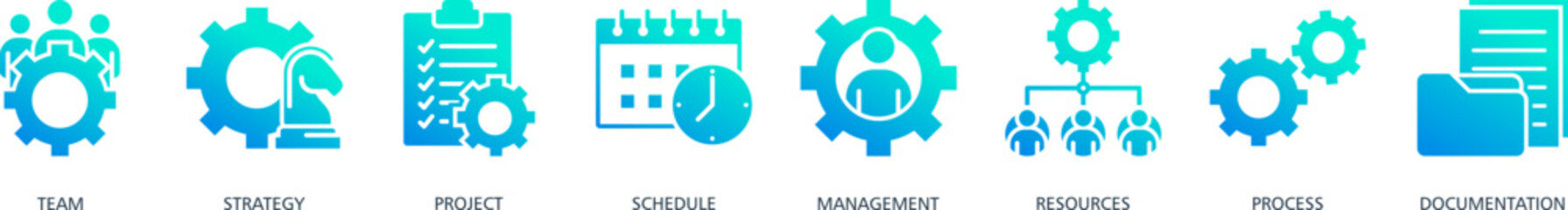 Work Flow web icon vector illustration concept with icon of team, strategy, project, schedule, management, resources, process and documentation   
 