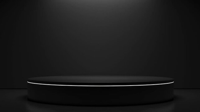 Podium black dark smoke background product platform abstract stage texture fog spotlight. Dark black floor podium dramatic empty night room table concrete wall scene place display studio smoky dust	