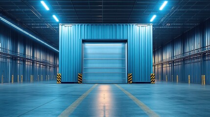 Modern Industrial Warehouse Interior with Large Cargo Container Door