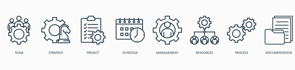 Work Flow web icon vector illustration concept with icon of team, strategy, project, schedule, management, resources, process and documentation   
 