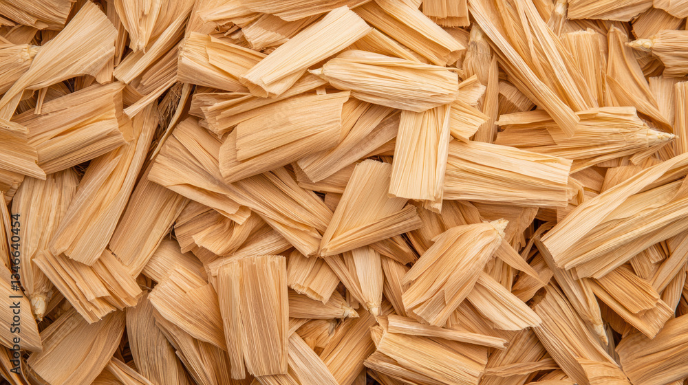 Poster pile of corn husks showcases intricate textures and soft rim light, creating warm and inviting atmos