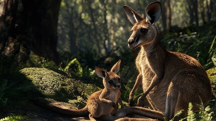 Mother kangaroo with her baby