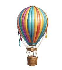 Fototapeta premium Multicolored hot air balloon with intricate patterns against a bright sky. Isolated transparent background 
