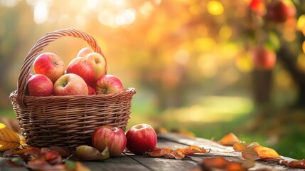 Autumn Abundance A Basket of Ripe Red Apples in a Rustic Setting