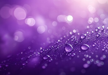 Raindrops on a vibrant purple surface with soft light.
