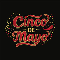 Cinco de Mayo - May 5, federal holiday in Mexico. Fiesta banner and poster design with colorful gradient  color mixed  text isolated on black  background