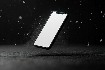 Modern smartphone displays a blank white screen hovering in darkness