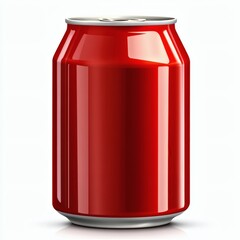 Isolated Red Aluminum Can on White Reflective Surface in a Studio Shot Beverage Container with a Clean Modern Design for Commercial Use