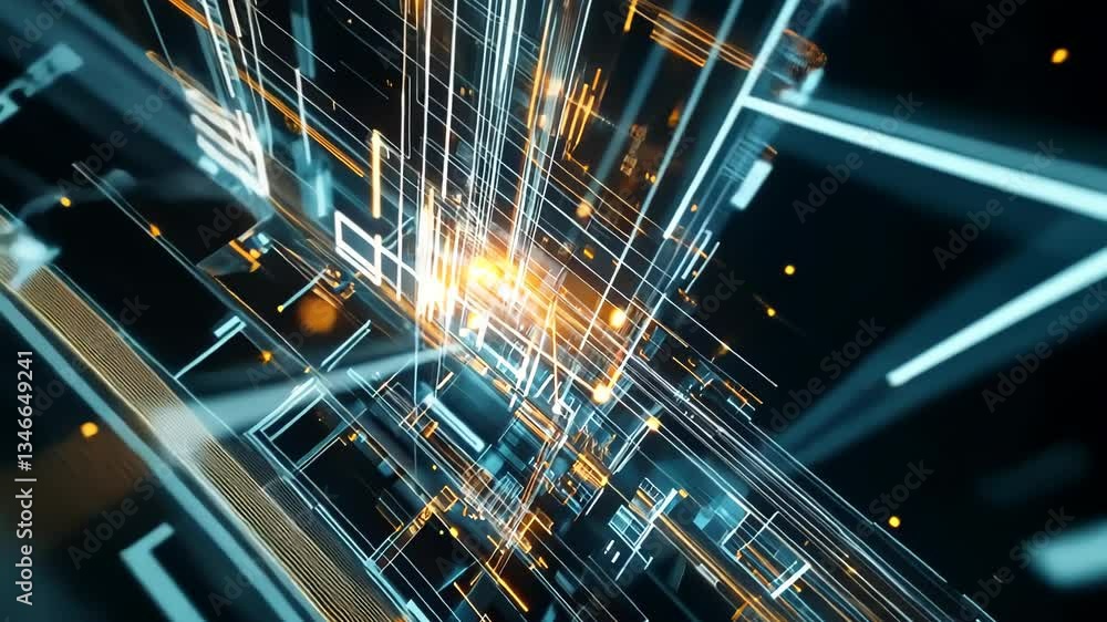 Poster dynamic visual representation of digital data flow through a network in a futuristic setting