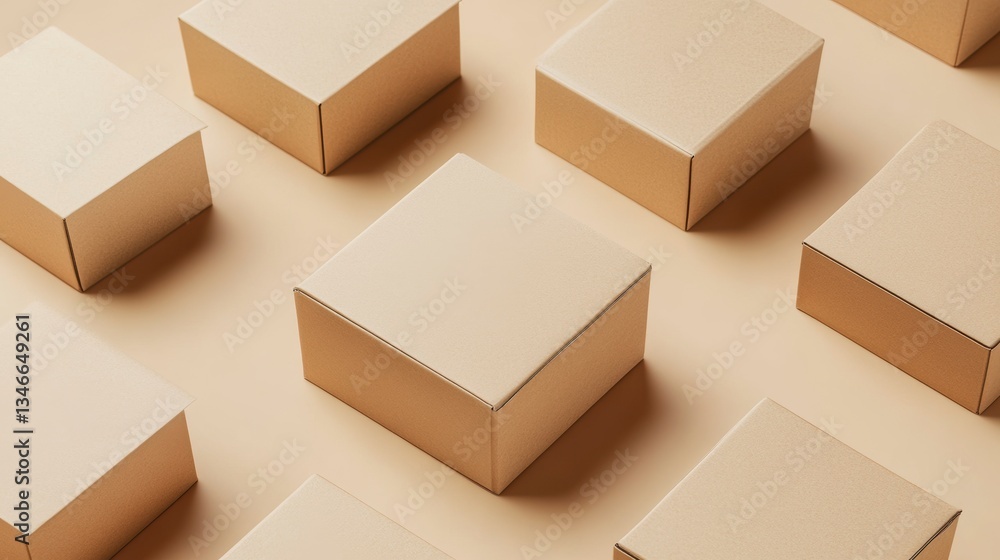 Aufkleber Beige square boxes arranged in a repeating pattern on a beige background.