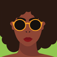Attractive beautiful modern young stylish African woman portrait. Stylish young millennial character portrait. afro fashion trendy sunglasses  and pop art color.