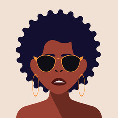 Attractive beautiful modern young stylish African woman portrait. Stylish young millennial character portrait. afro fashion trendy sunglasses  and pop art color.