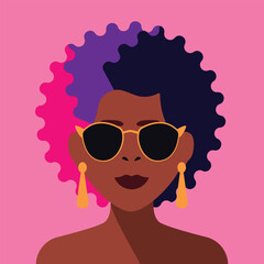Attractive beautiful modern young stylish African woman portrait with colorful hair. Stylish young millennial character portrait. afro fashion trendy sunglasses earrings and pop art color.