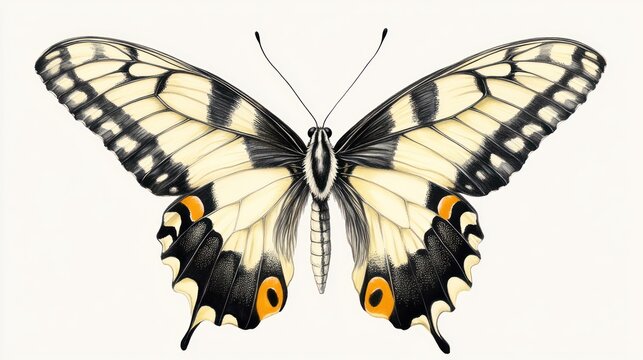 Studio-shot Old World Swallowtail butterfly illustration, white background, nature design