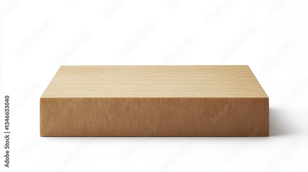 Poster light brown rectangular wooden block isolated on white background.