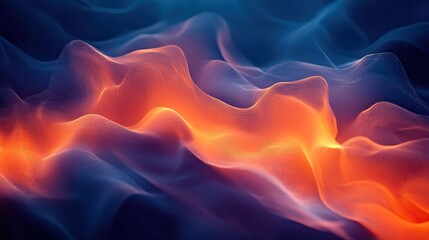 Dark blue and orange abstract background filled with blurred shapes, a visually rich and moody artistic design. 