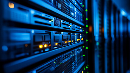 Fototapeta premium Data storage technology enhances efficiency and performance modern computing environments, showcasing advanced server systems