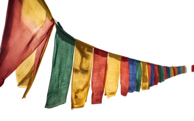 Buddhist prayer flags isolated on a empty plain background