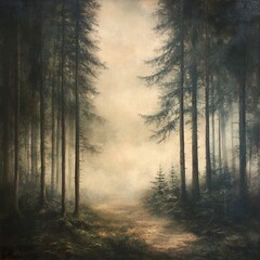 Obraz premium An enchanting capture of foggy cedar forest with a mysterious like never seen before.