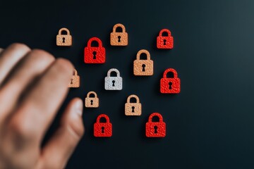 Obraz premium Cybersecurity Visualization Dynamic Multi-Layered Digital Protection Concept with Minimalist Lock Icons - Innovative Network Defense Marketing Asset