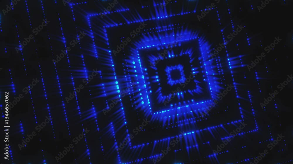 Poster vivid blue neon lights form a captivating tunnel effect, drawing viewers into a dynamic display of c