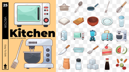 Basic kitchen concept illustrations. Set of kitchen vector illustrations