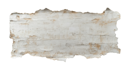 Rectangular piece of weathered white wood on transparent background