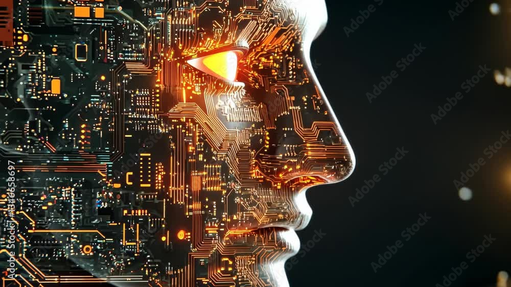 Poster exploring the integration of technology and human-like features in advanced robotics