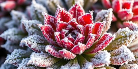 Frozen Red and Green Sempervivum Succulent