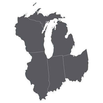 US regions of East North Central.  East North Central states devide by each state  in grey color