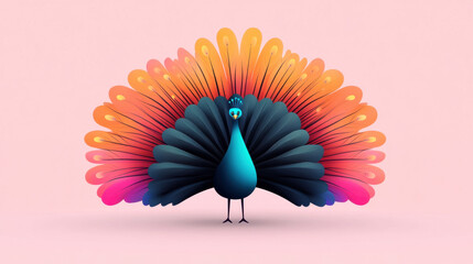 Kenspeckle, Vibrant peacock displaying its colorful feathers against a pastel background.