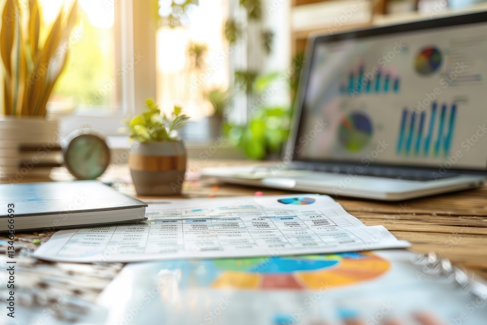 Aufkleber a bright workspace features financial data and charts on display