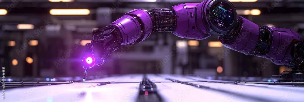 Poster digital robotics arm in futuristic tech atmosphere.