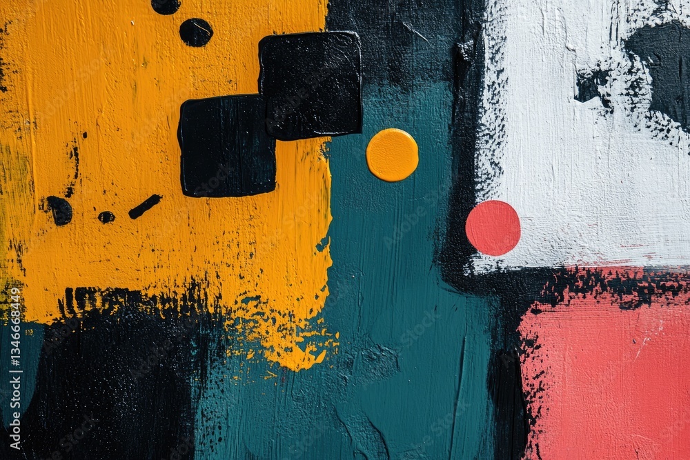 Poster abstract composition featuring various shapes and contrasting color blocks