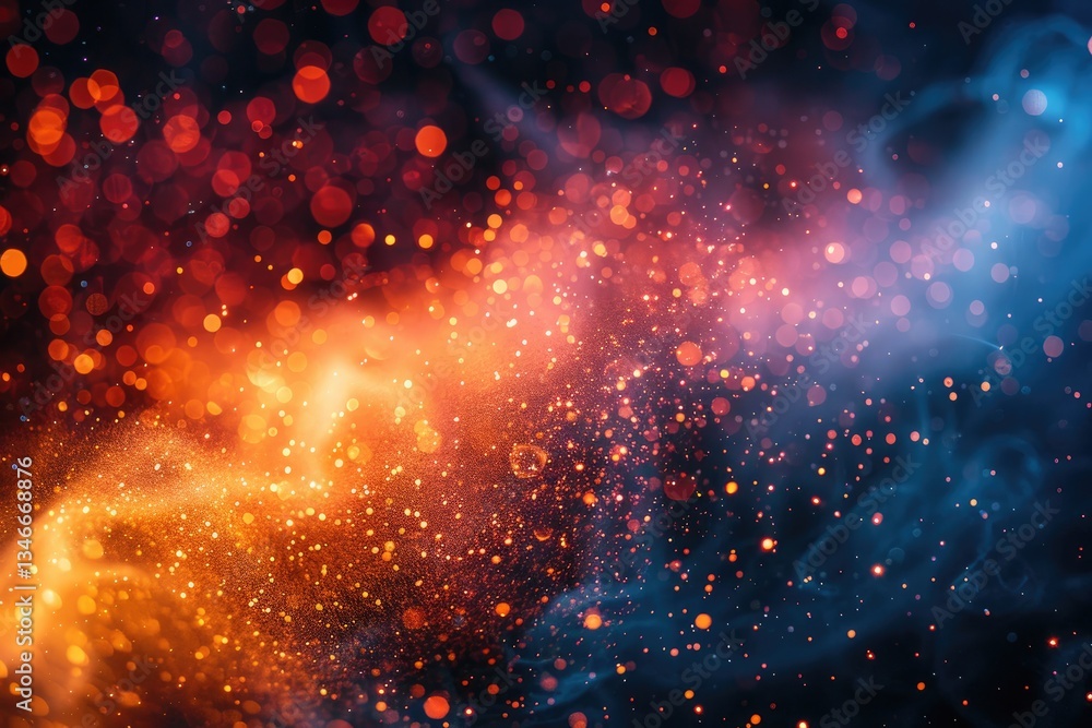 Poster abstract image of colorful bokeh and swirling particles in space