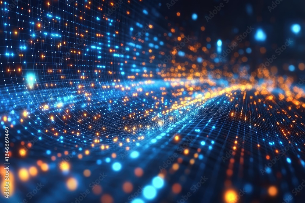 Poster abstract visualization showing interconnected networks of data and light