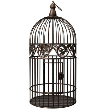 3D rendered vintage metal birdcage with open door isolated on transparent background
