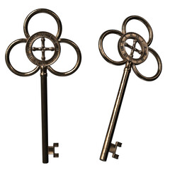 Obraz premium 3D rendered ornate vintage keys with looped bows isolated on transparent background