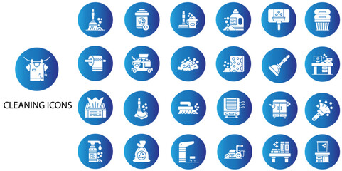 Cleaning simple concept 24 color icons set. Contains such hygiene, cleaning, soap, disinfection, washing, cleanliness, sanitation .Vector illustration.